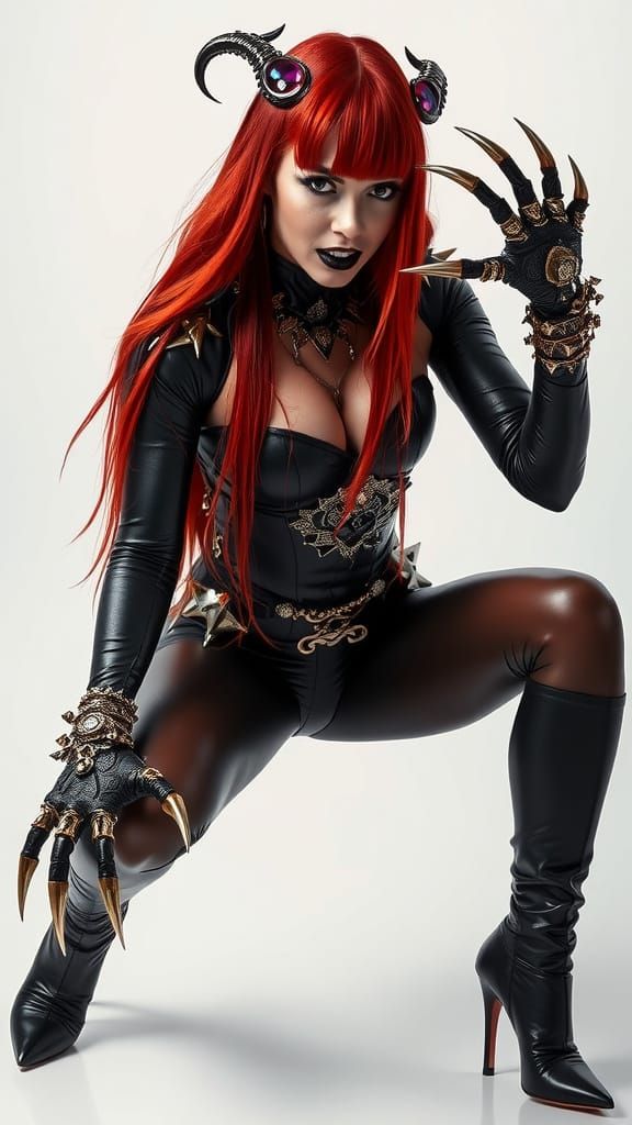 The image features a striking character embodying an edgy, f...