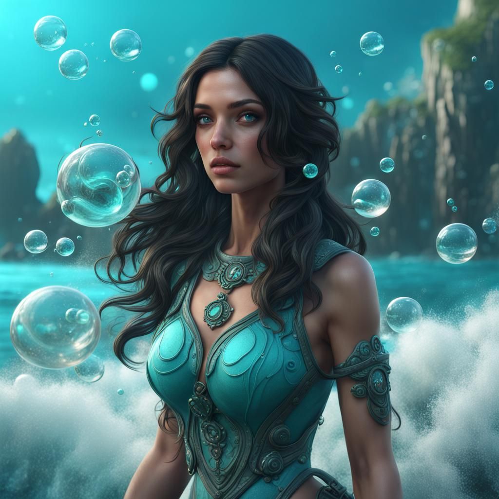 Girl in Turquoise Seas: Detailed Matte Painting