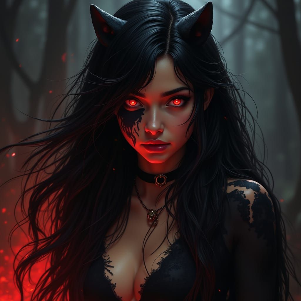 Dark Fantasy Woman: Half Wolf, Half Devil