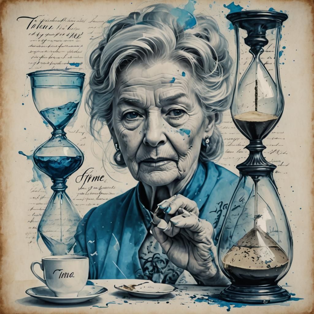 Hourglass Portrait with Elderly Woman in Blue