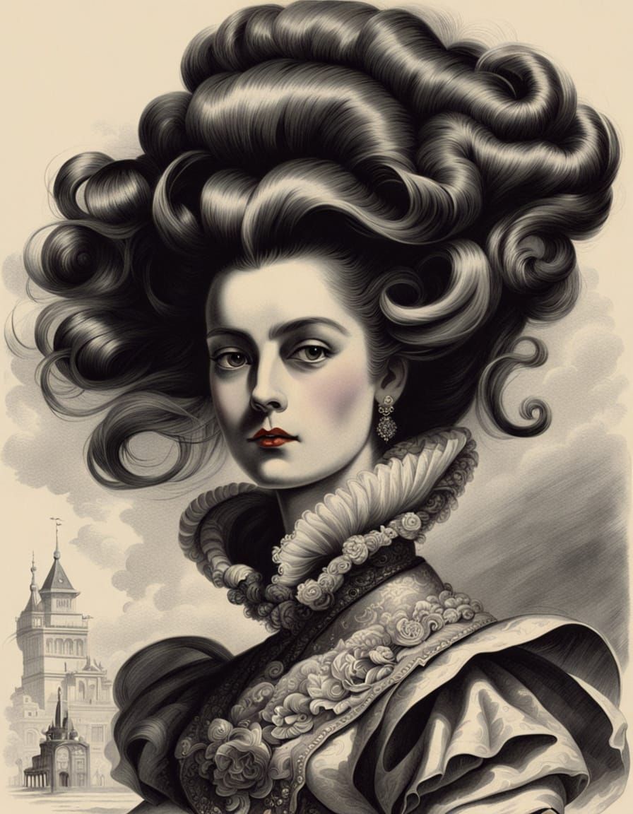Extravagant Marchionesse with Towering Hairdo in Avant-Garde...