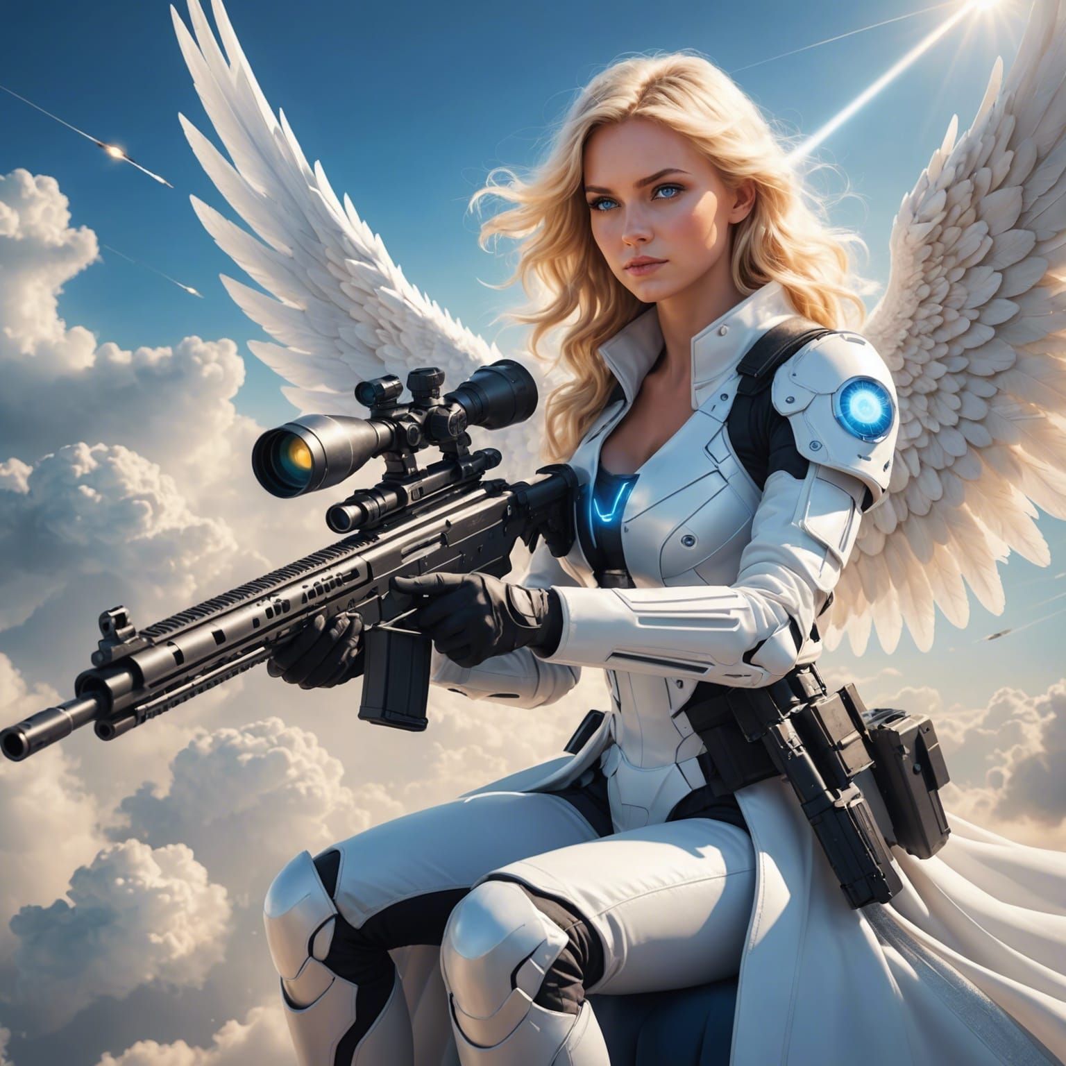 Sci-Fi Angel Sniper on Cloud