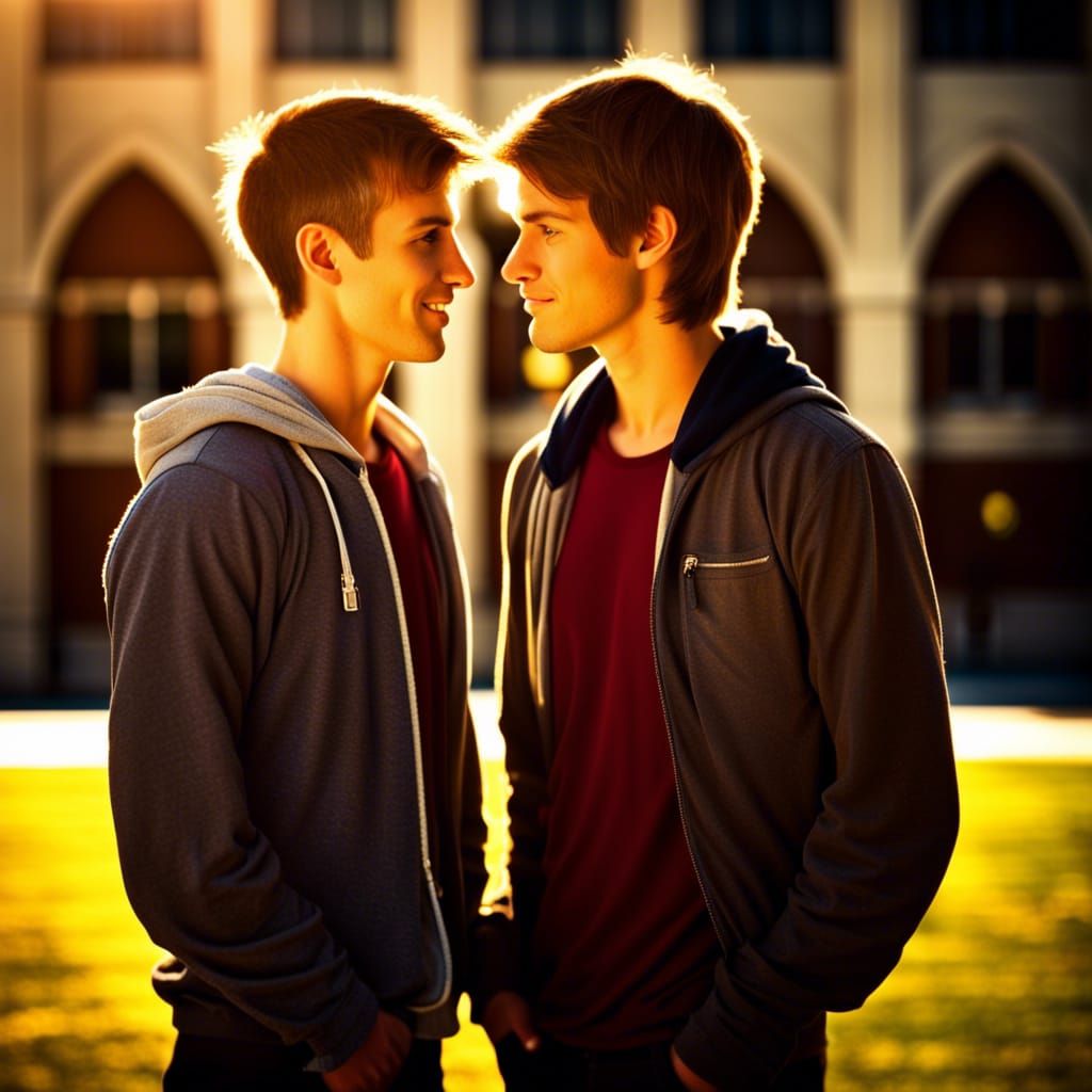 Young Gay Couple in Love on College Campus