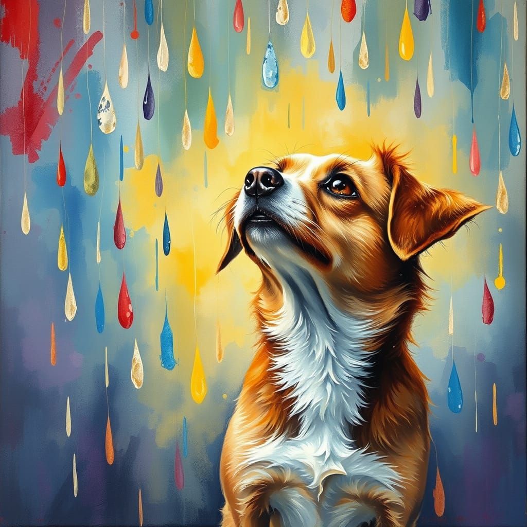 Whimsical Watercolor Raindrops in a Neo-Impressionist Scene