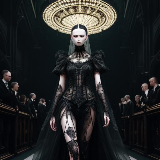 Gothic Model on London Catwalk in Dark Romanticism