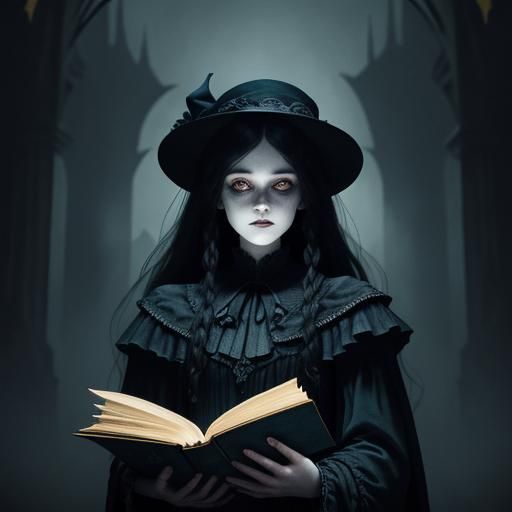 Dark Fantasy Princess Portrait with Glowing Book