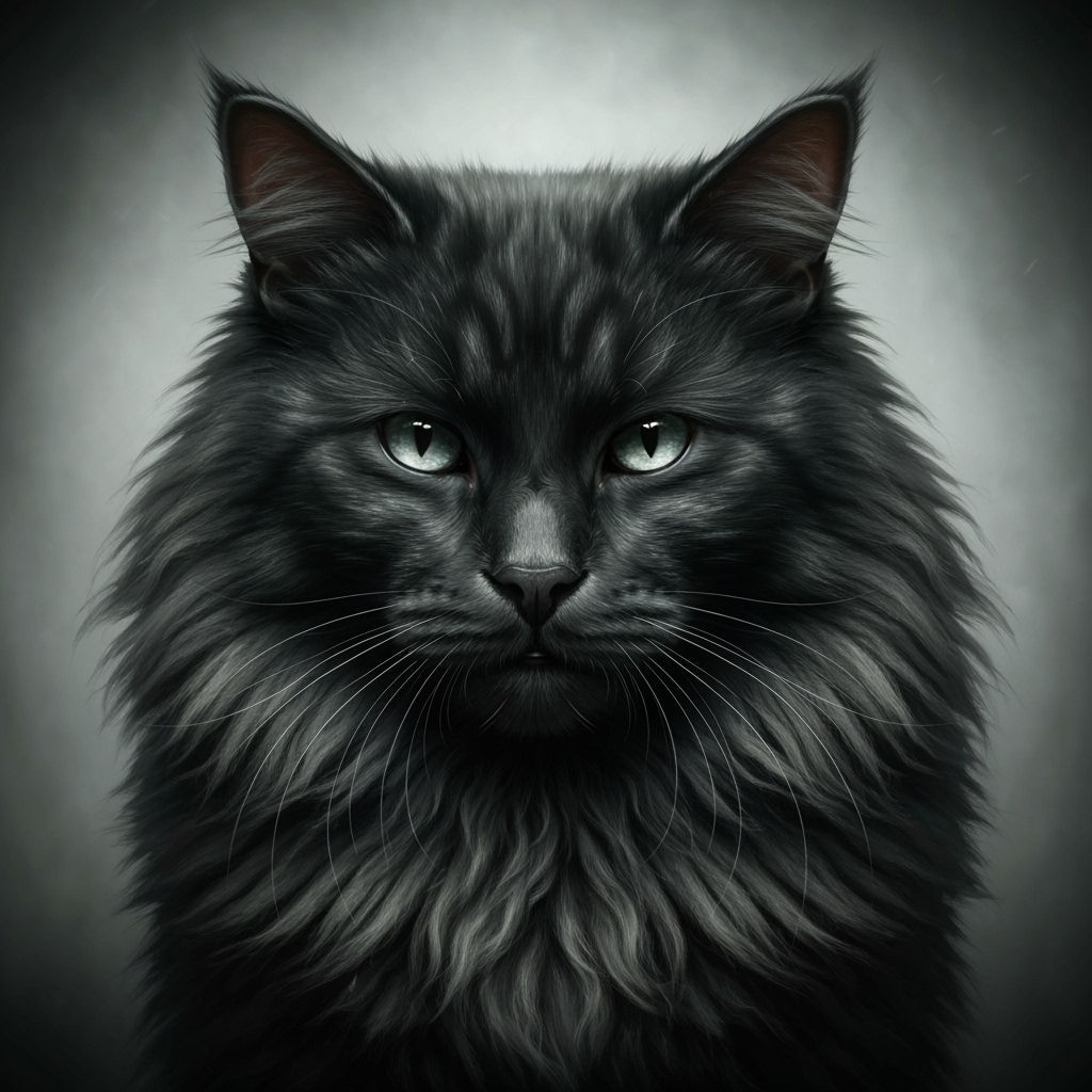 Fluffy Black Cat Portrait with Sinister Eyes