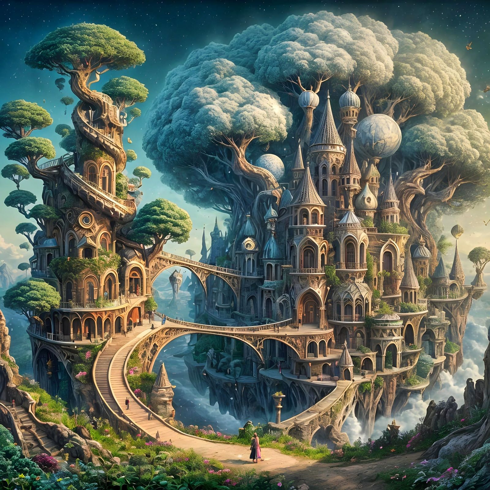 Surreal Fairy Tale Landscape in Impossible Architecture Styl...