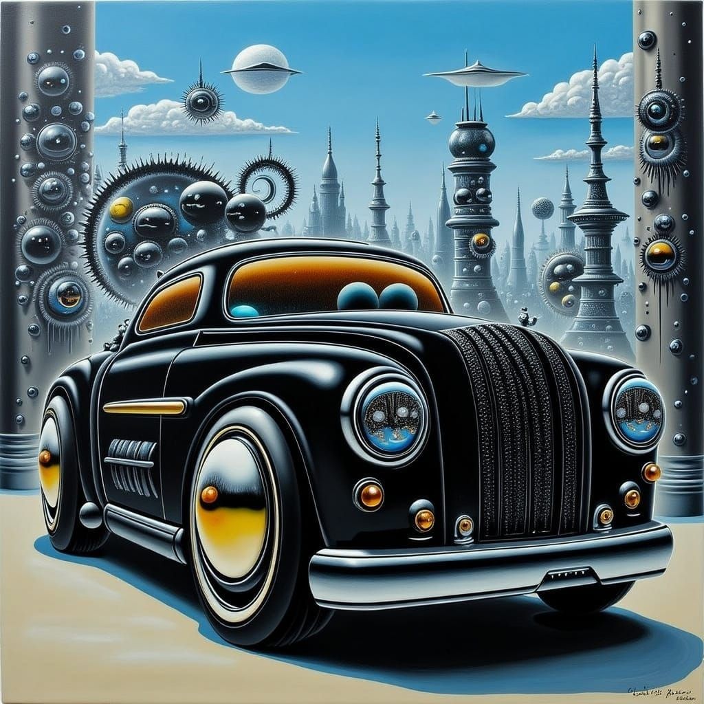 Futuristic Vehicle Portrait in Acrylic Style