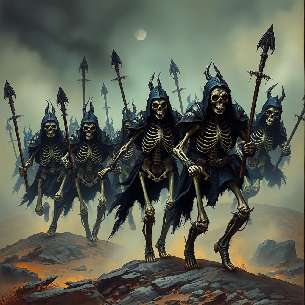Skeletal Warriors March from Dark Fantasy Landscape