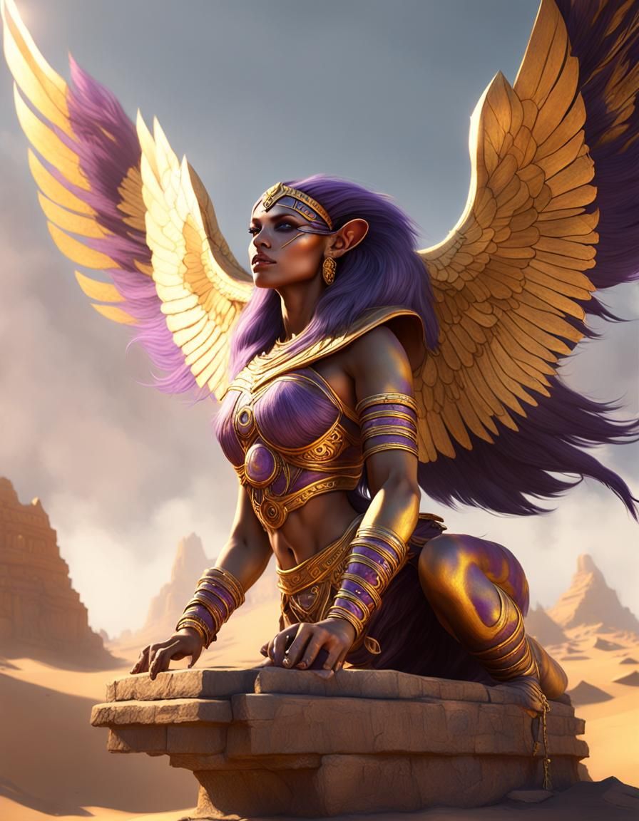 Hyperdetailed Woman Sphinx in Dark Fantasy Style