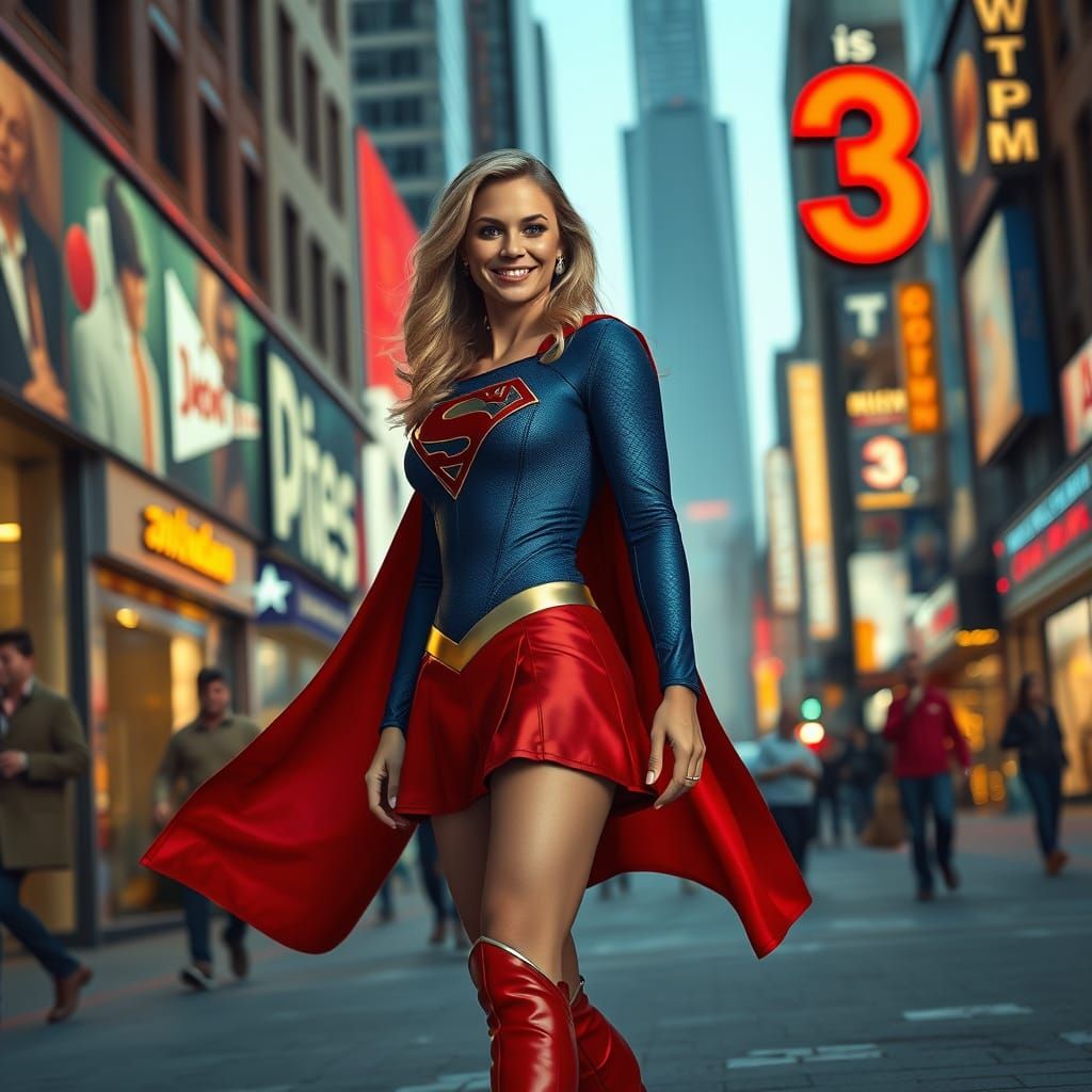Supergirl Smiles in Hyperrealistic 8K City Scene