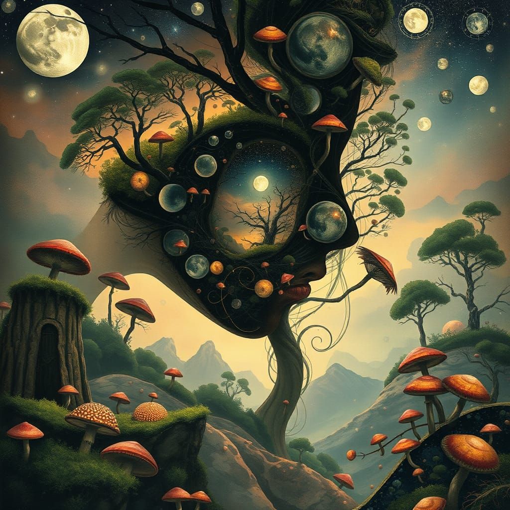 Ethereal Mindscape: Intertwined Figures in Surreal Concept A...