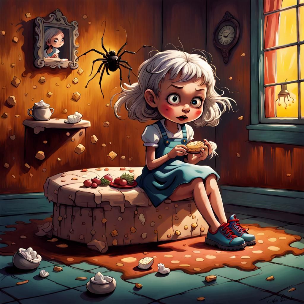 Hyperrealistic Little Miss Muffet and the Spider