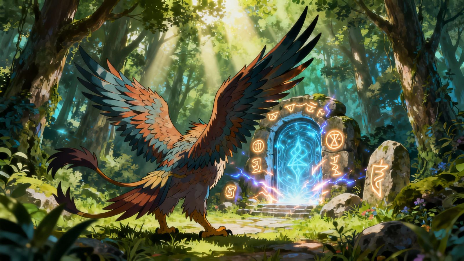 Mythical Griffin Guards Enchanted Forest Portal