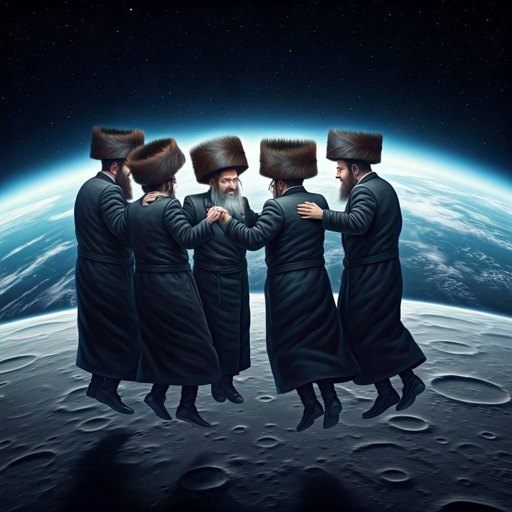 Orthodox Men Float and Dance Near the Moon