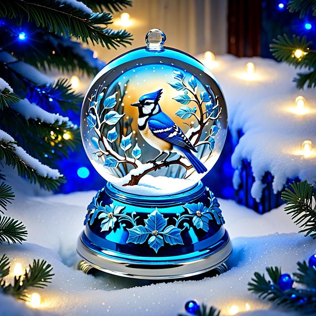 Blue Jay in Victorian Snow Globe