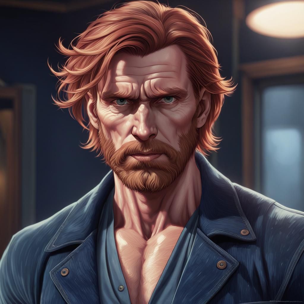 Detailed Portrait of a Red-Haired Man in Art Nouveau Style