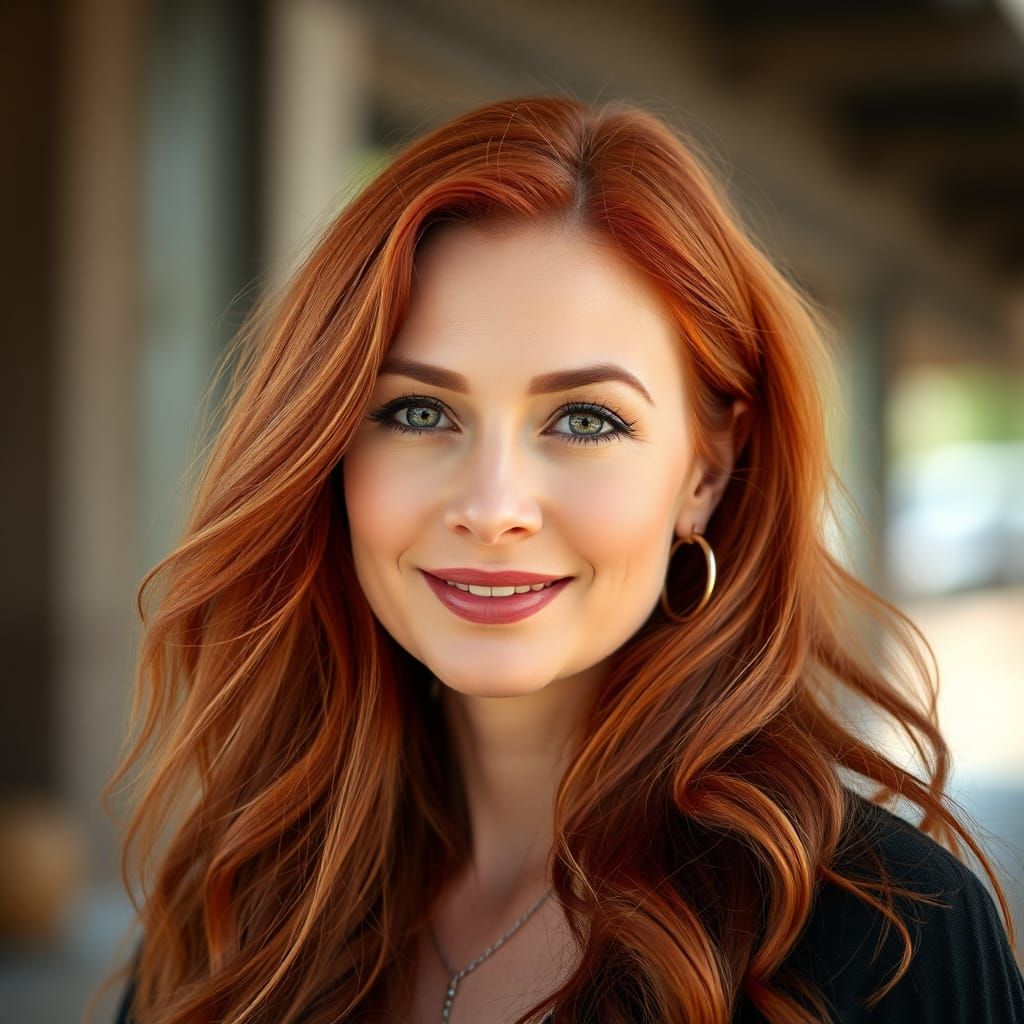 Realistic photo  featuring a woman with long, flowing wavy r...