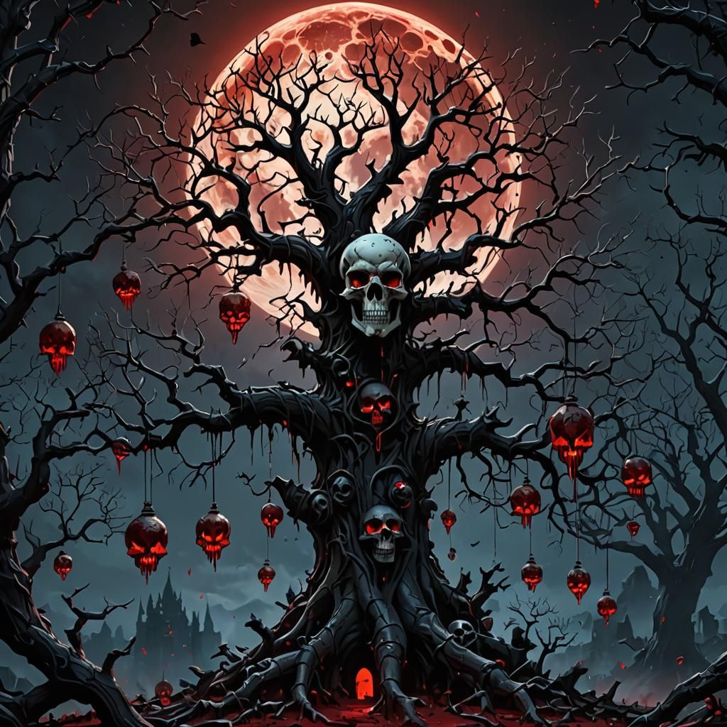 Skull Tree with Blood Moon and Castle