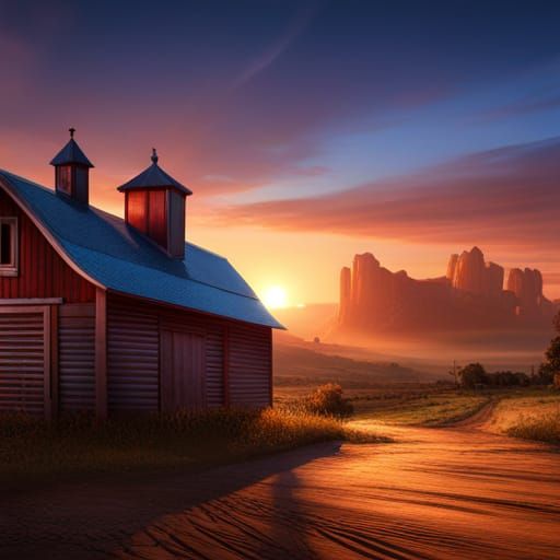 Sunset Farm: Detailed Matte Painting in Deep Color