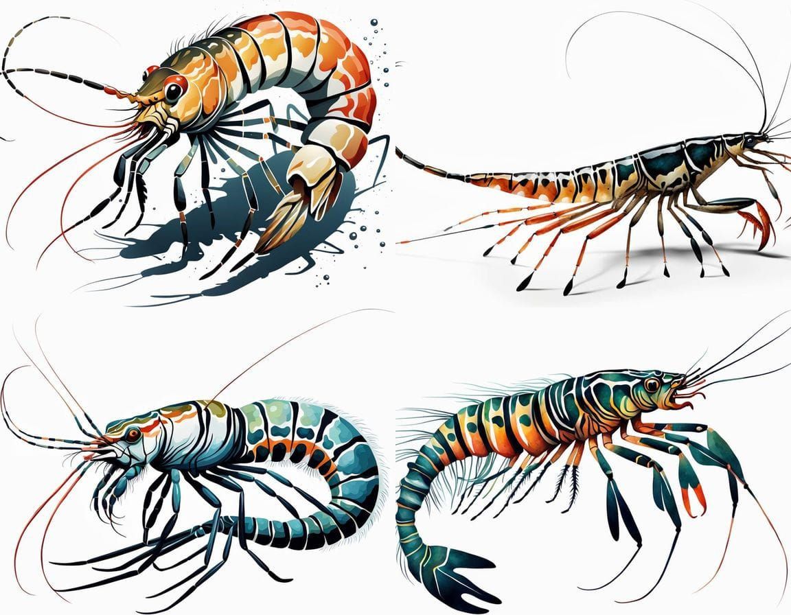 Surreal White Background Tiger Prawn Hybrid Illustration