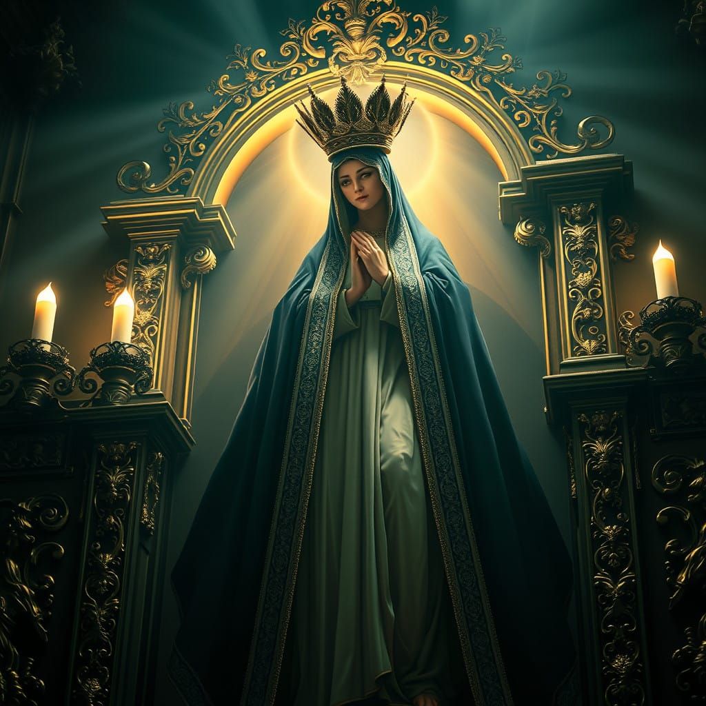 Majestic Nossa Senhora Illuminated by Soft, Ethereal Glow