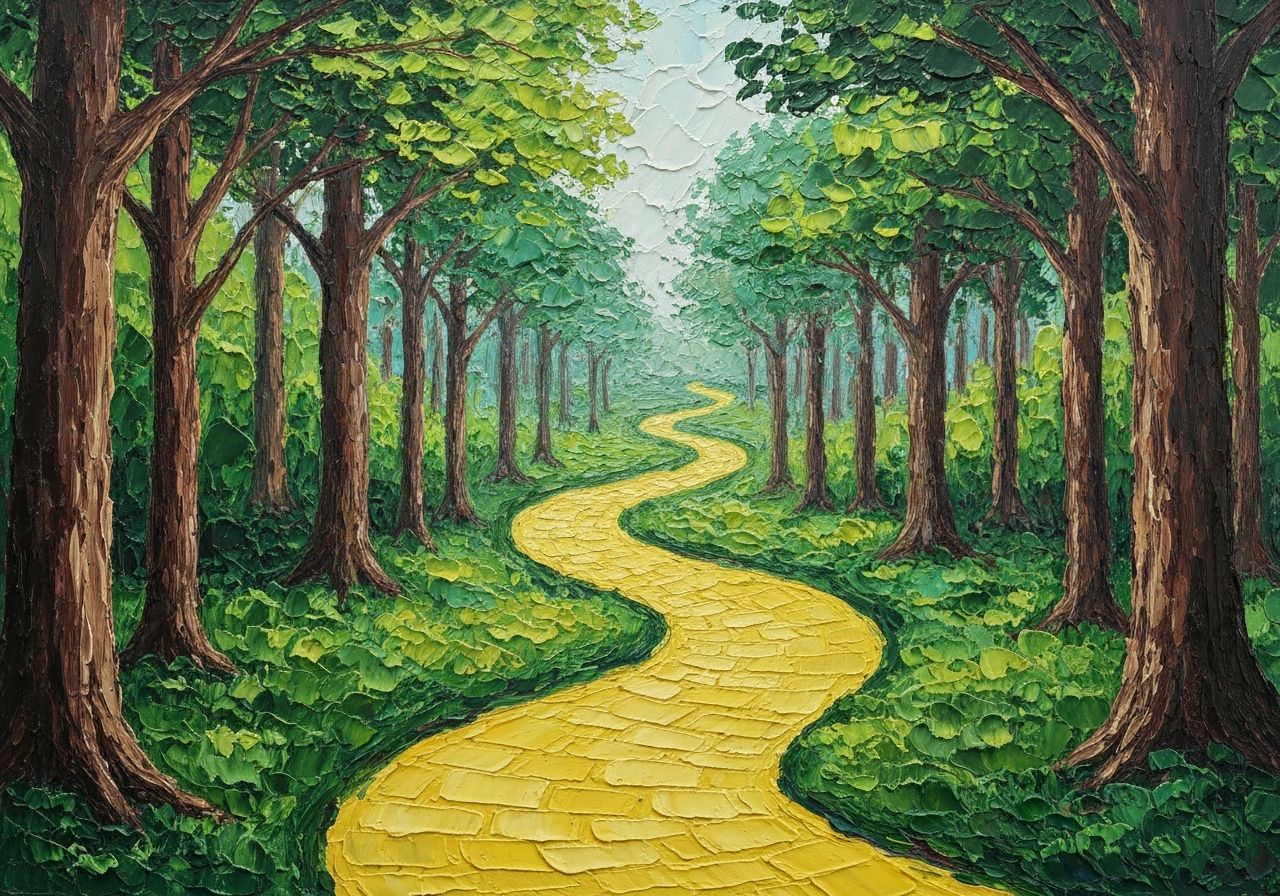 Yellow Brick Road Through Lush Forest in Beatrix Potter Styl...