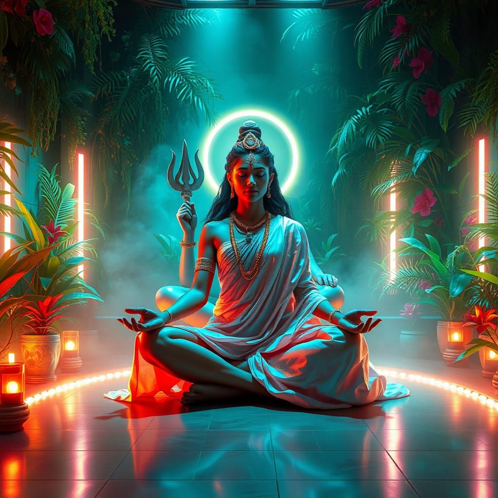 Sci-Fi Indian Woman and Shiva Meditating