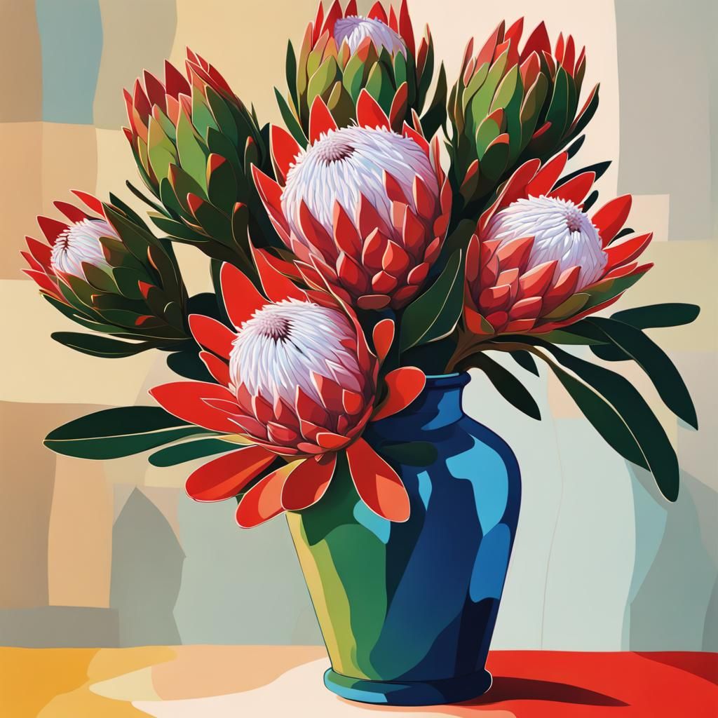 Abstract Protea Flower Vase Still Life