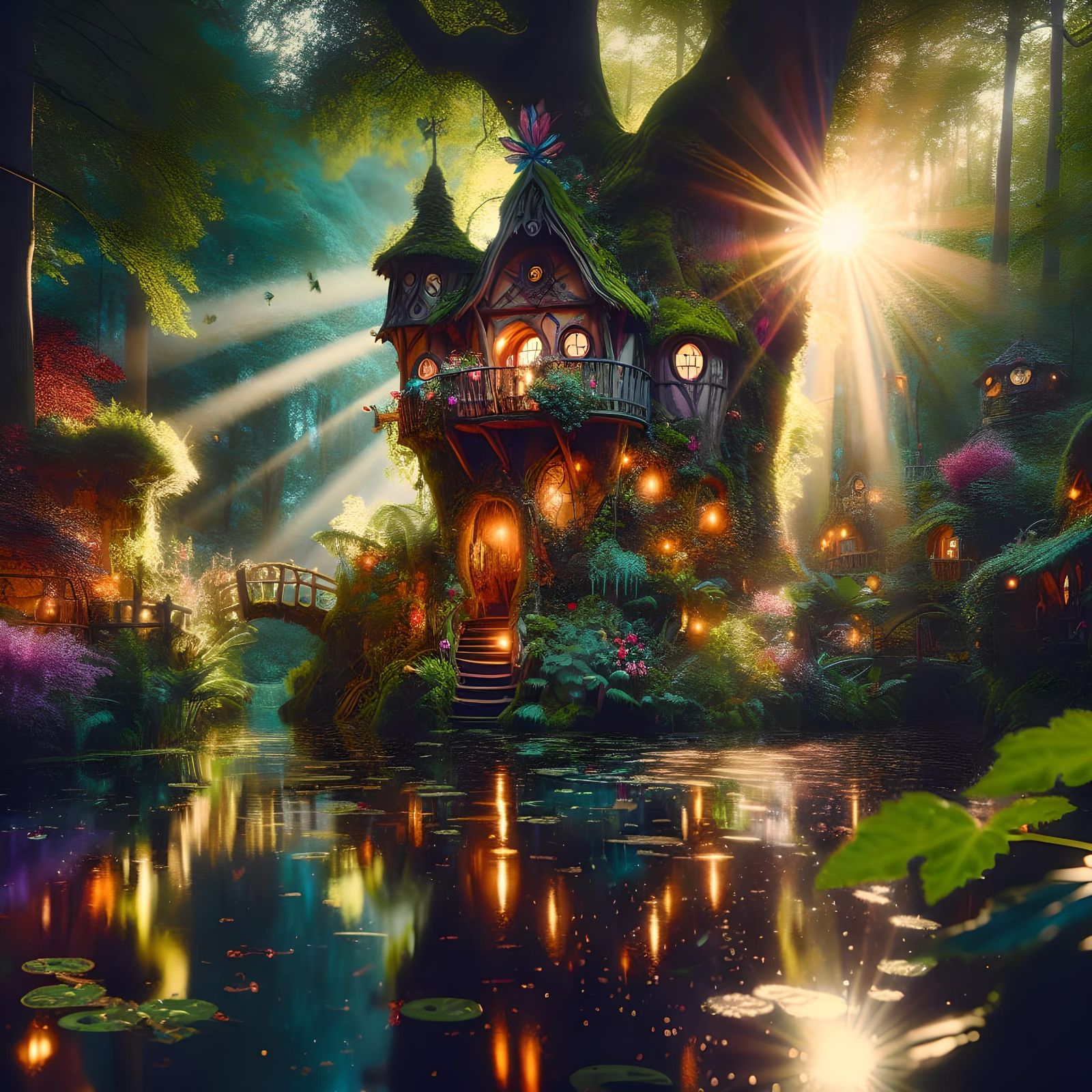 Enchanted Faerie Treehouse Castle in Mystical Forest