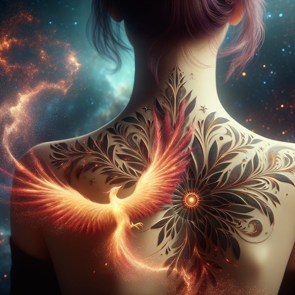 Hyperrealistic Photo of Woman's Lower Back with Phoenix Birt...