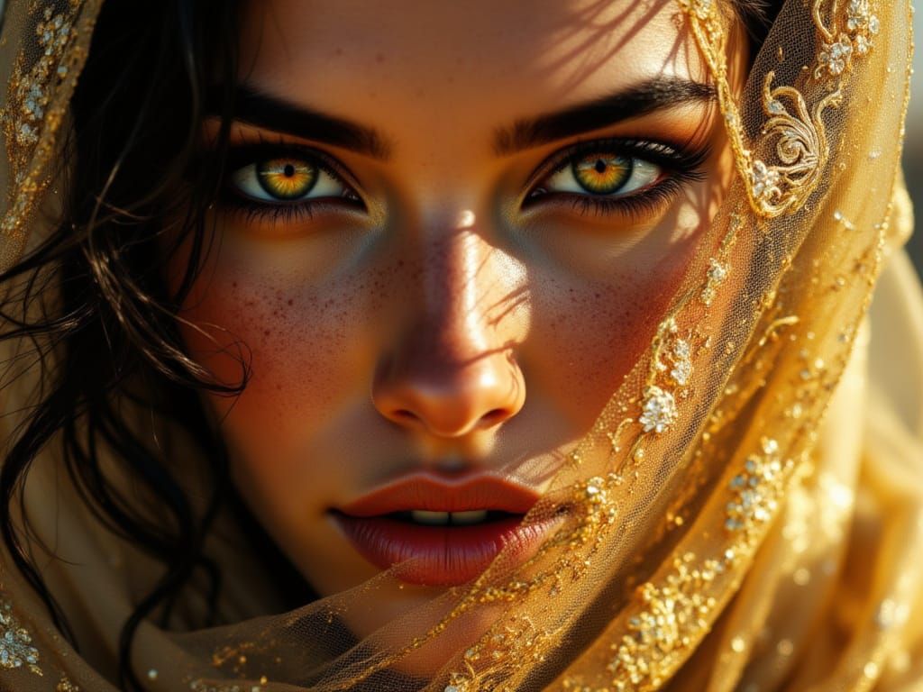 Extreme close-up of a veiled beauty