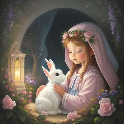 Rabbit Watches Baby Jesus in Ethereal Style