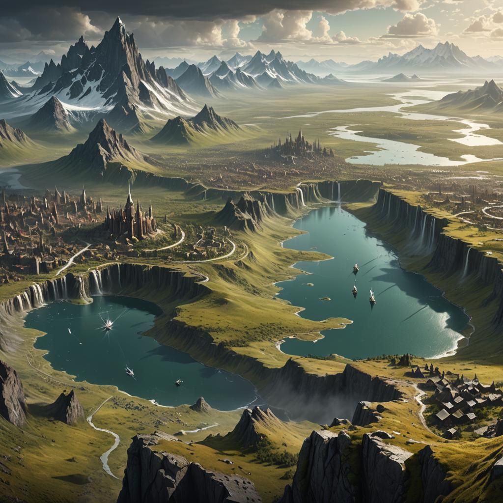 Fantasy Map: City, Tundra, Desert, and Rainforest