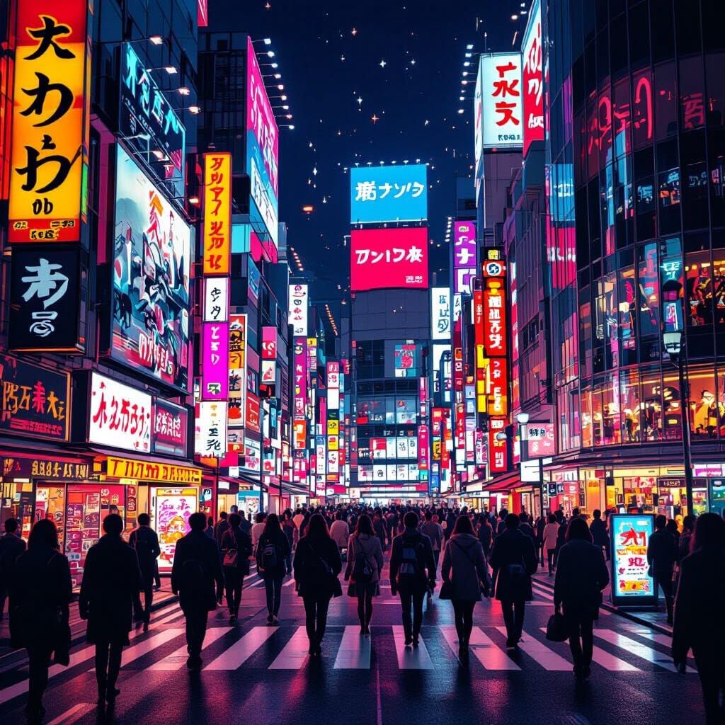 Tokyo Neon Street Scene in Futuristic Style