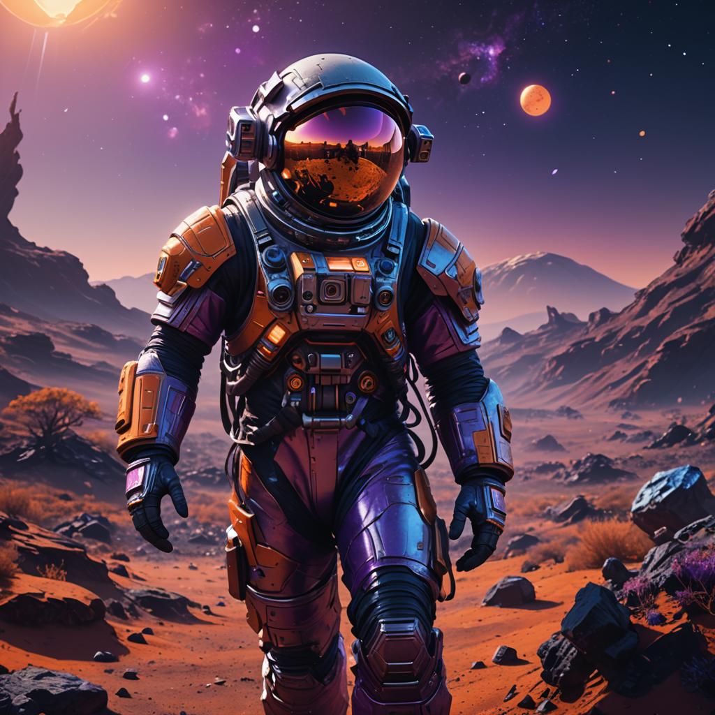 Astronaut Exploring Alien Planet in Unreal Engine 5 Style