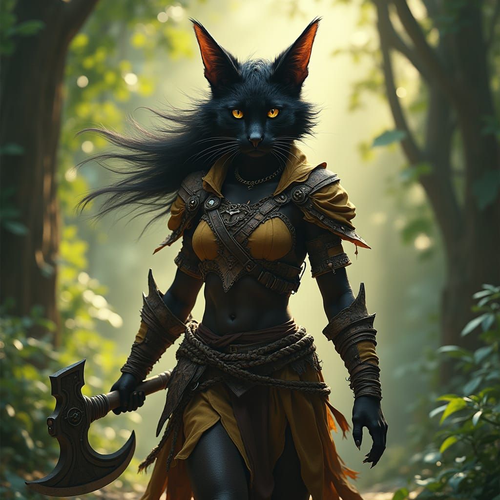 Ethereal Tabaxi Barbarian in Ancient Forest