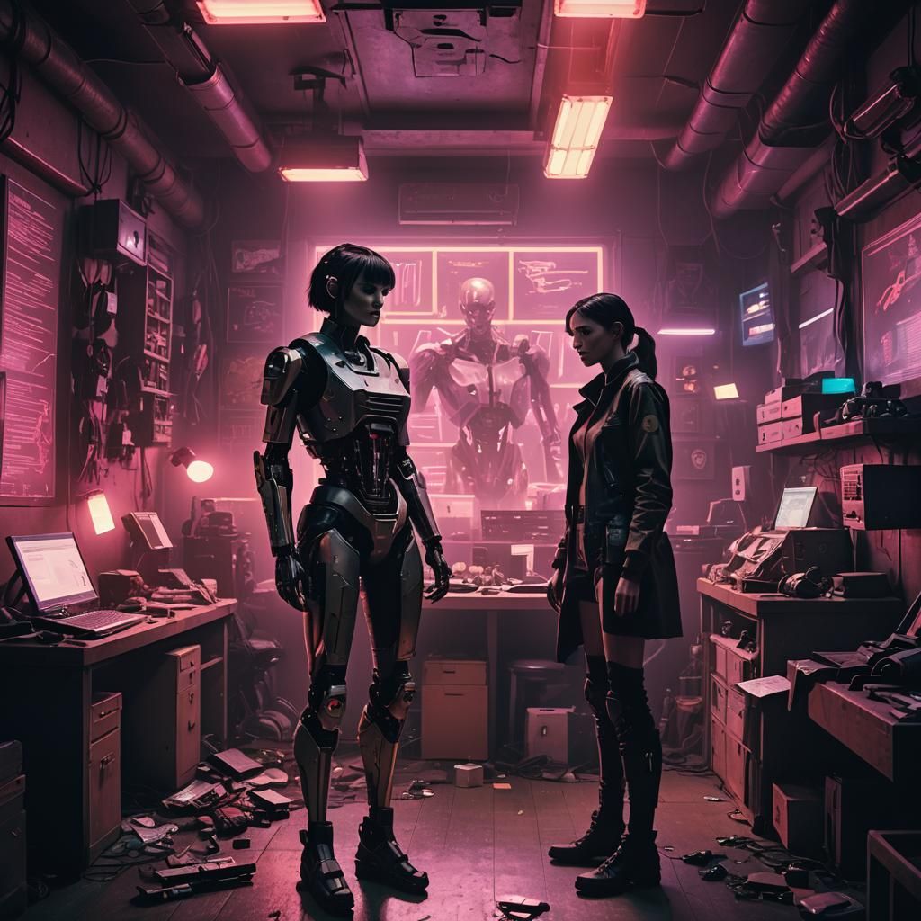 Robot Detective in Cyberpunk Apartment