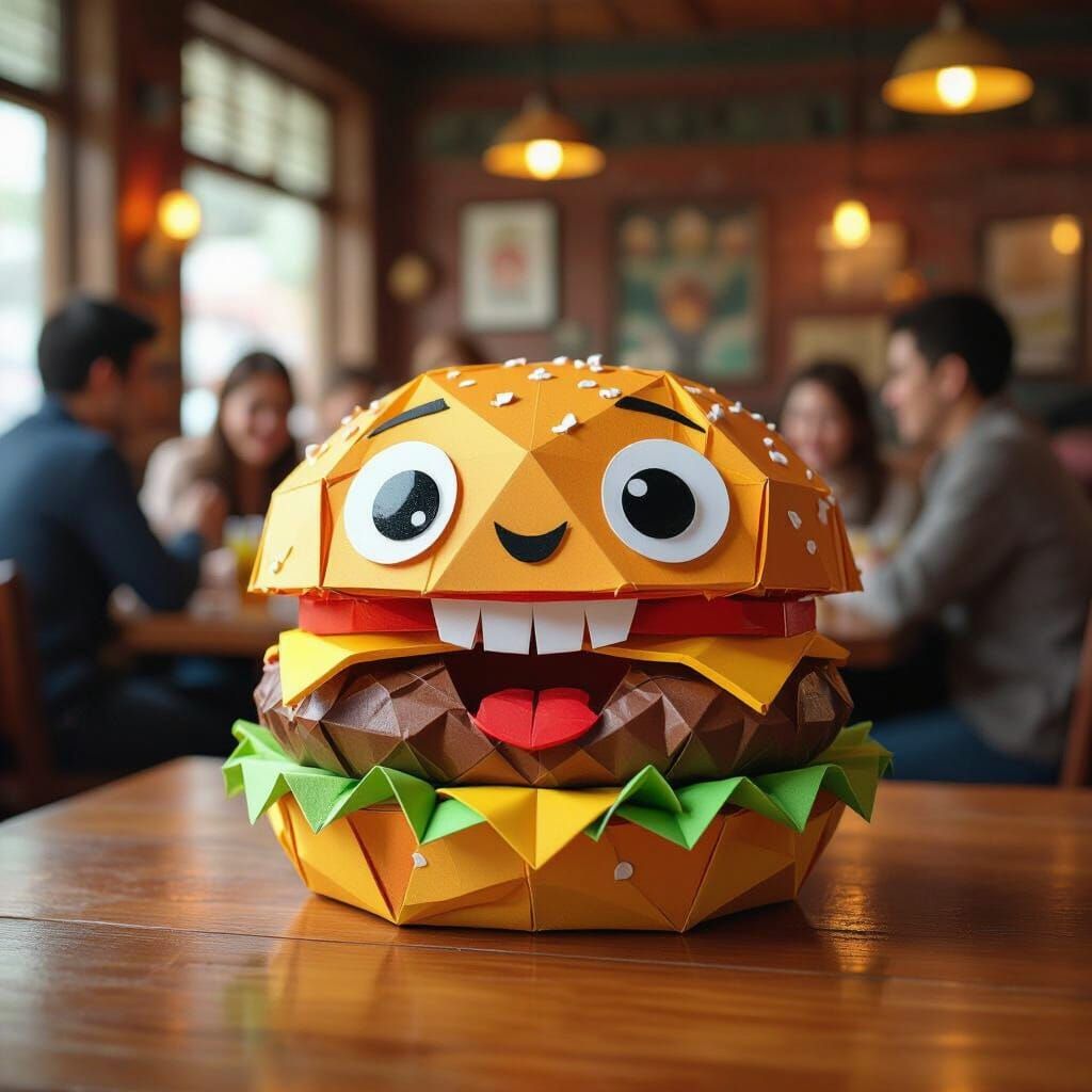 Playful Papercraft Hamburger at a Lively Pub