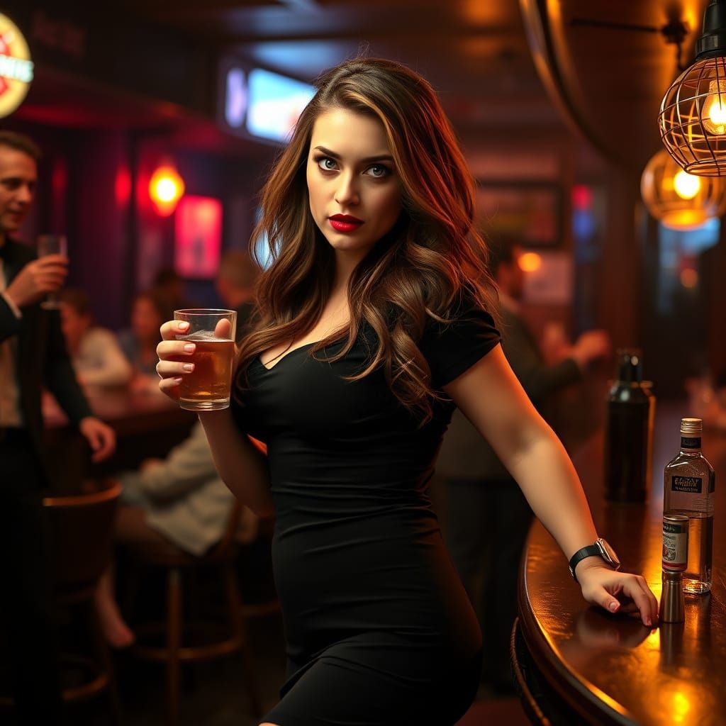 Sultry Nighttime Portrait in a Cyberpunk Aesthetic