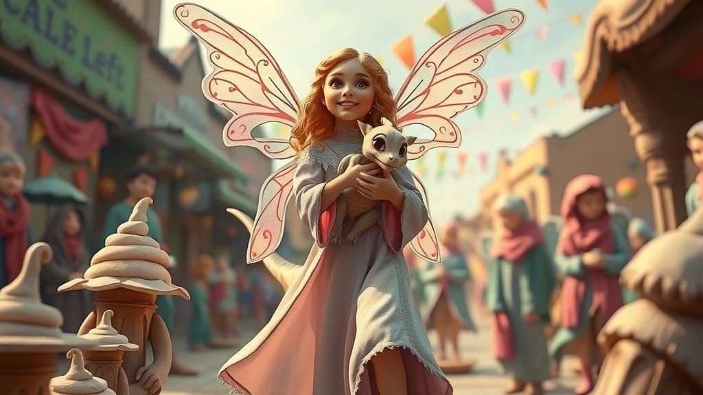 Fairy and Dragon at Clay Day in Whimsical Style