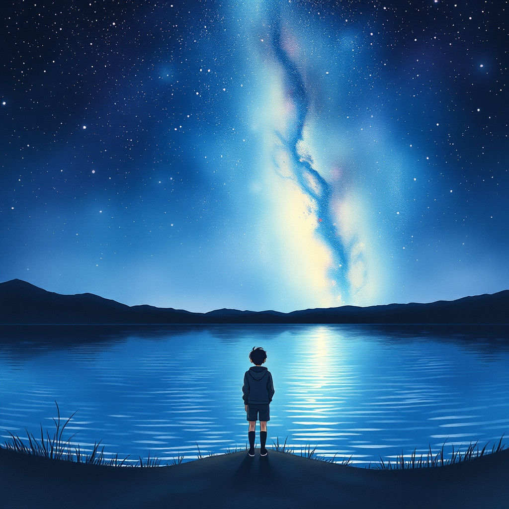 Starry Night Lake: Whimsical Dreamscape