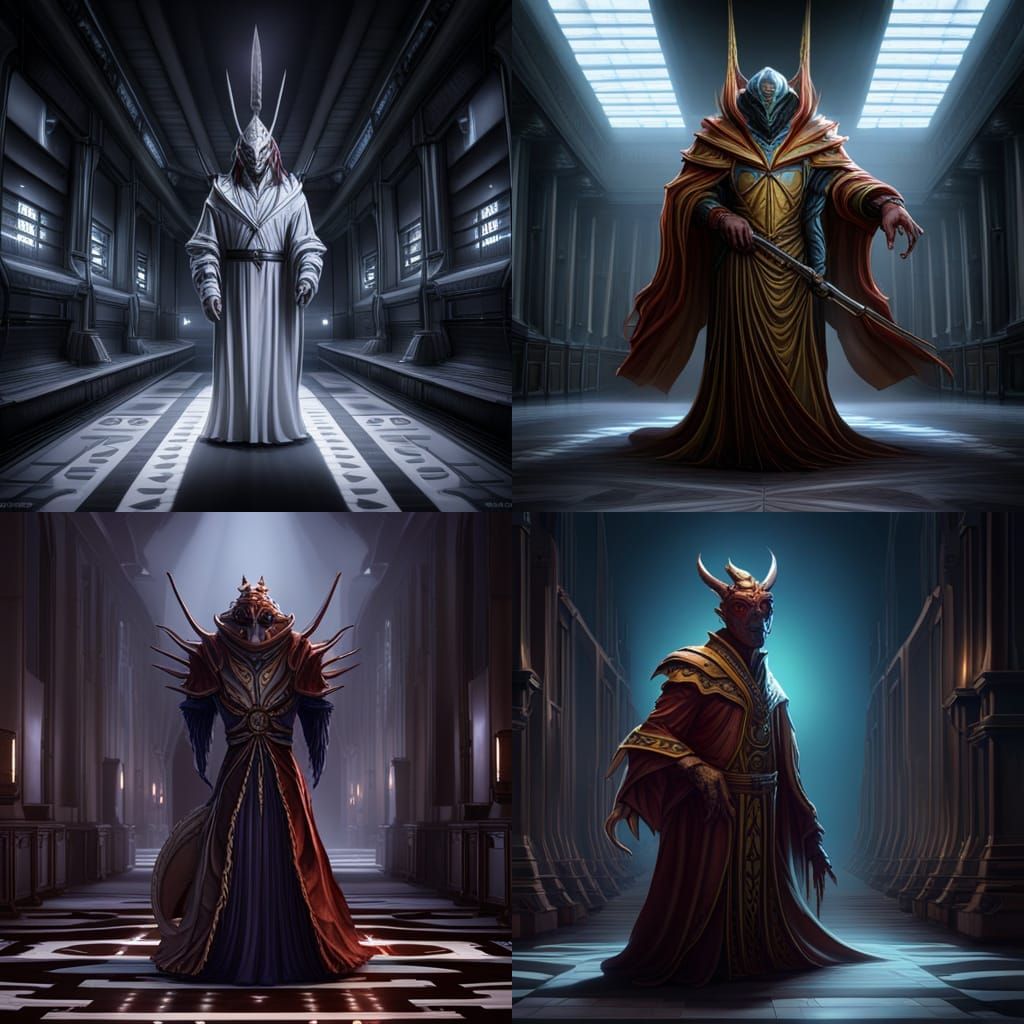 Alien King in Dark Hallway, Dark Fantasy Art