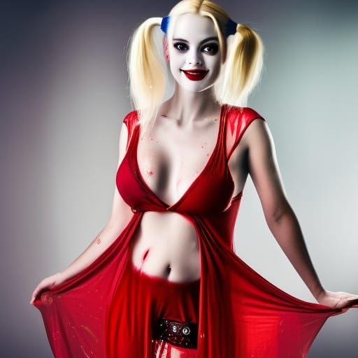 Sensuous Harley Quinn in Red Nightgown Portrait