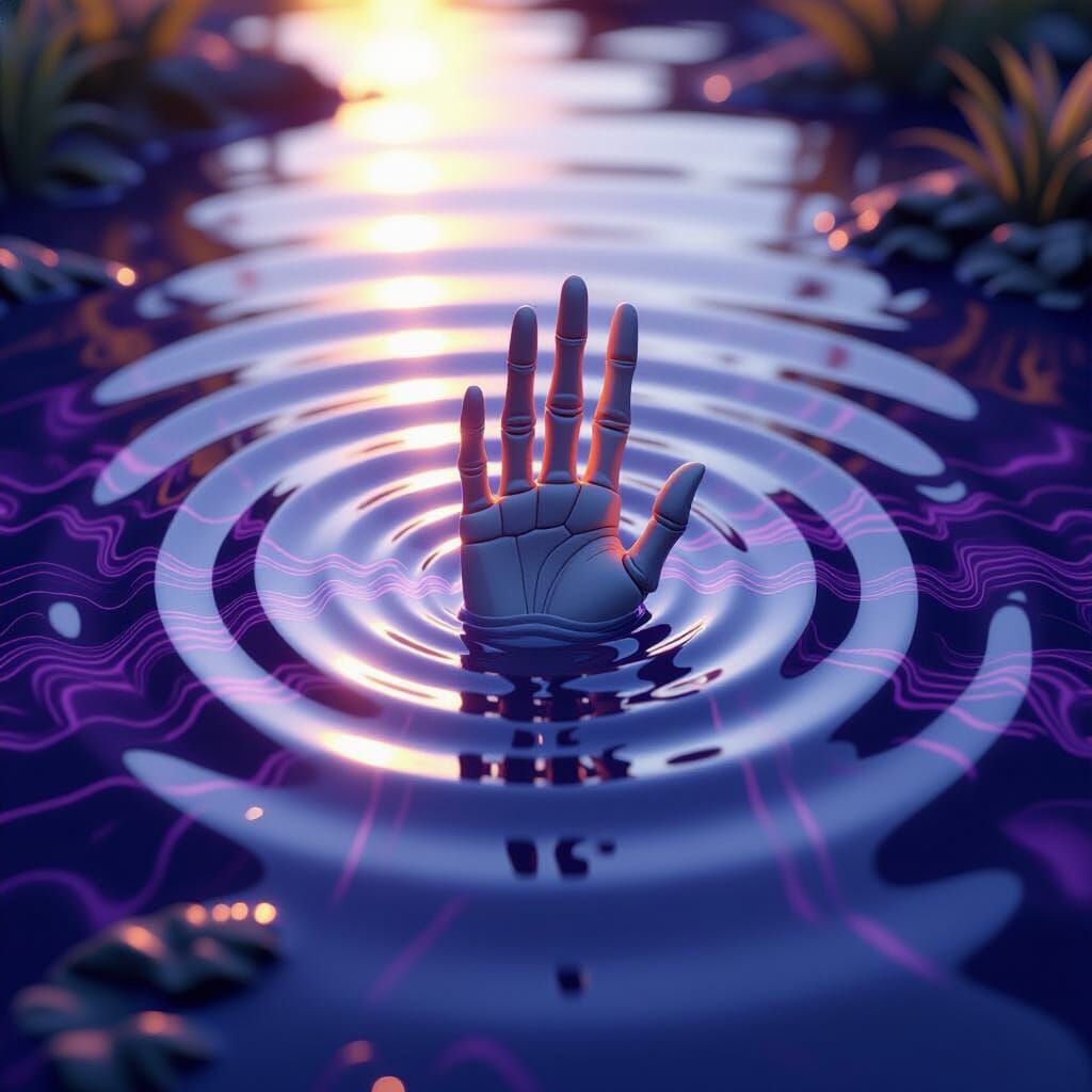 Bony Finger in Milky Ripples, Dark Fantasy Art