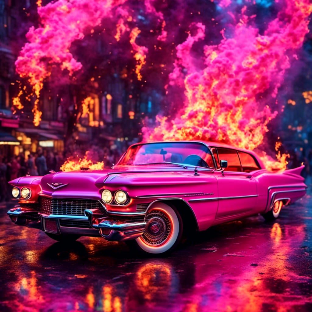 Flaming Pink Cadillac: A Bold Digital Rendering