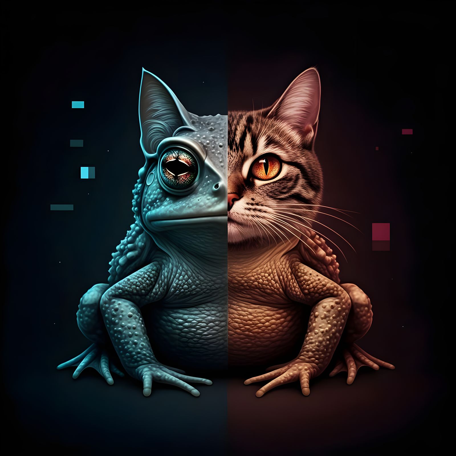 Surreal Toad-Cat-Human Hybrid with Digital Distortion