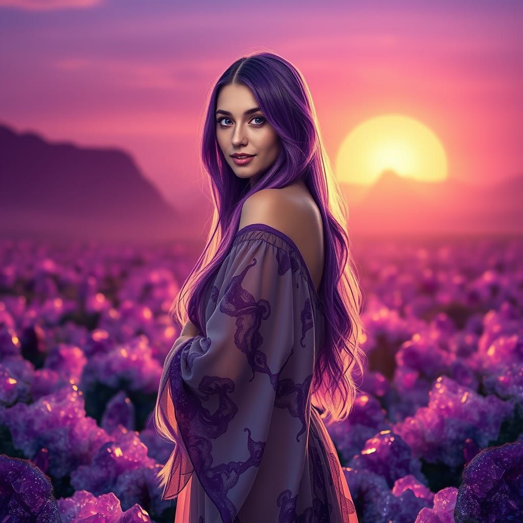 Ethereal Maiden in Amethyst Vale at Purple Sunrise