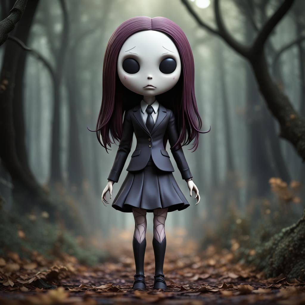 Chibi Porcelain Slender Man Doll, Detailed Matte Painting